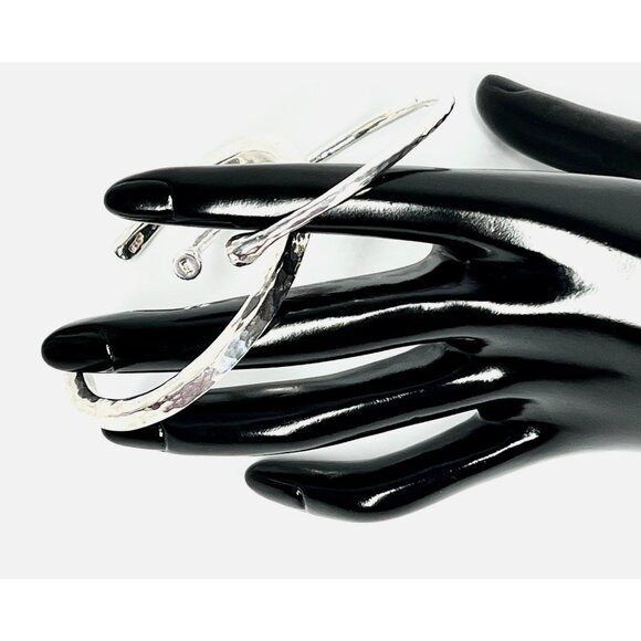 925 Signed Hammered Silver Cuff Bracelets Set  Adjustable Unisex Boho Jewelry - Picture 2 of 12